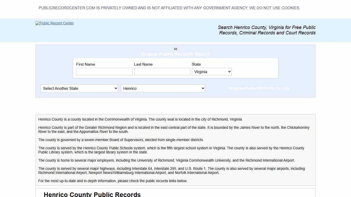 Henrico County Virginia Free Public Records - Court Records - Criminal Records