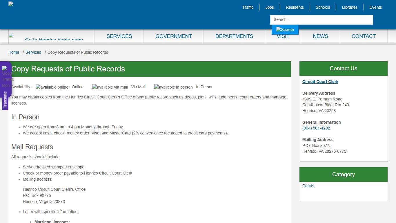 Copy Requests of Public Records » Henrico County, Virginia
